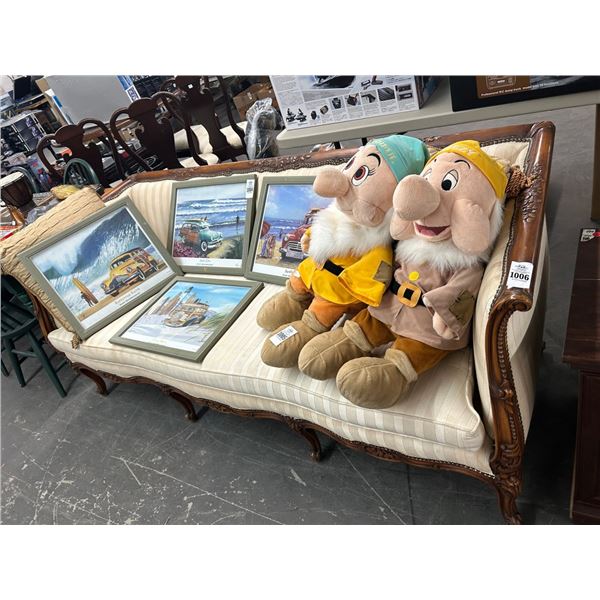 Mahogany Trim Beige Striped Queen Anne Sofa From Creator of Gatorade