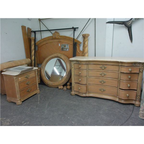 Canopy King Bed/Marble Top Dresser/Nightstands/Dresser/Mirror Set by Inventor