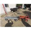 Image 1 : Red Metal Wagon and Metal Cart