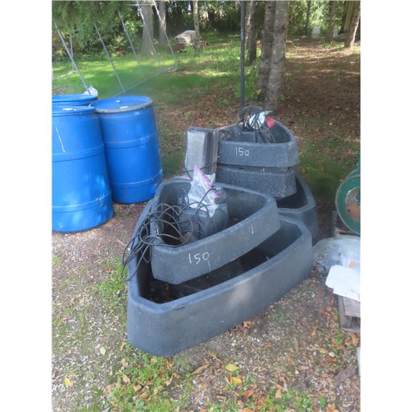 5 FG Ponds Triangle Shape Approximately 43x38 Some Pumps with Free Standing Umbrella 