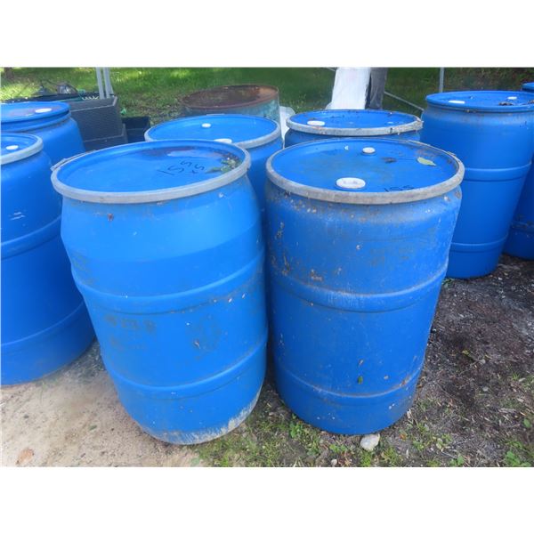 4 Poly Barrels with Lids Food Grade and 1 Steel Barrel