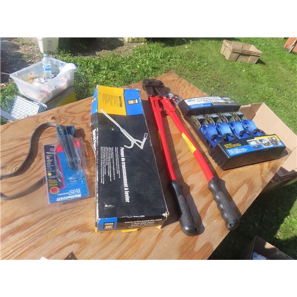 New Barrel Pump, Bolt Cutters, Ratchet, Tie Down Straps,