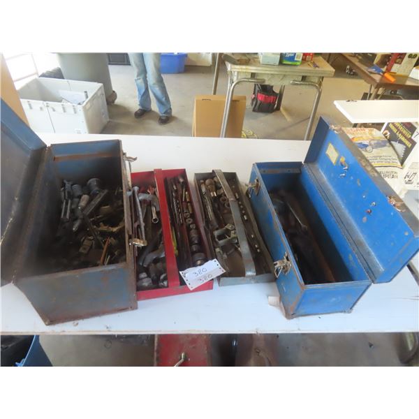 Tool Boxes with Pipe Wrench, Drill Bits, Idole Saws, Mallet, Pliers 