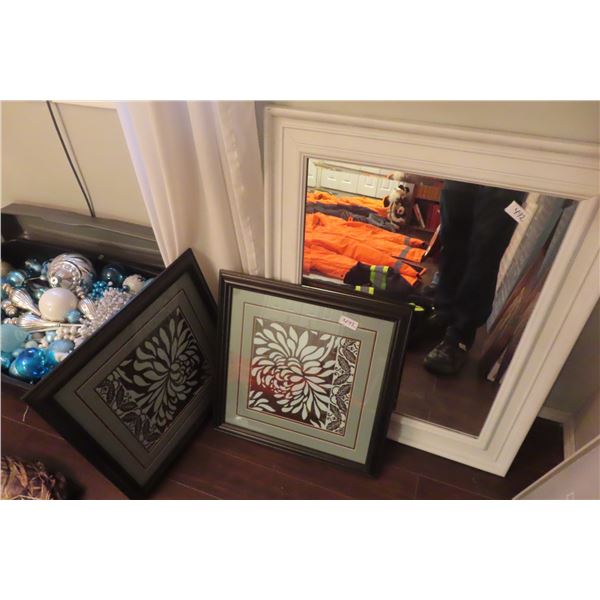 Framed Mirror 36 x 24 + 2 Pictures 16 x16 