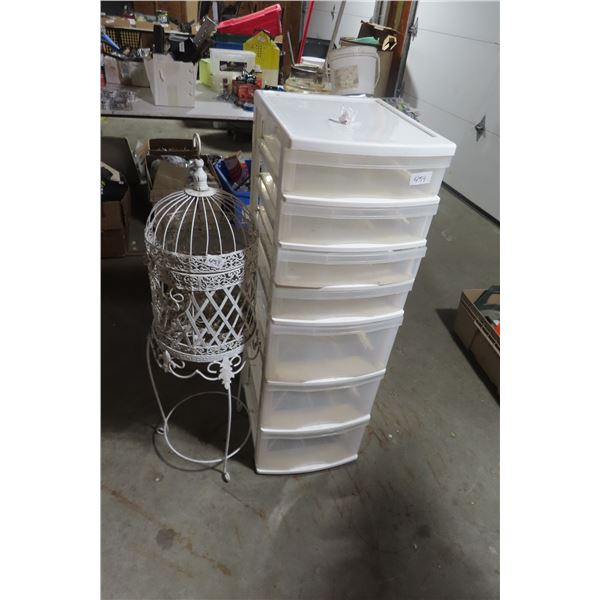 7 Drawer Plastic Organizer & Decorative Bird Cage