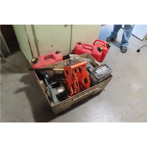 3 Gas Containers, Cord Reel, Spotlight, Ammo Box