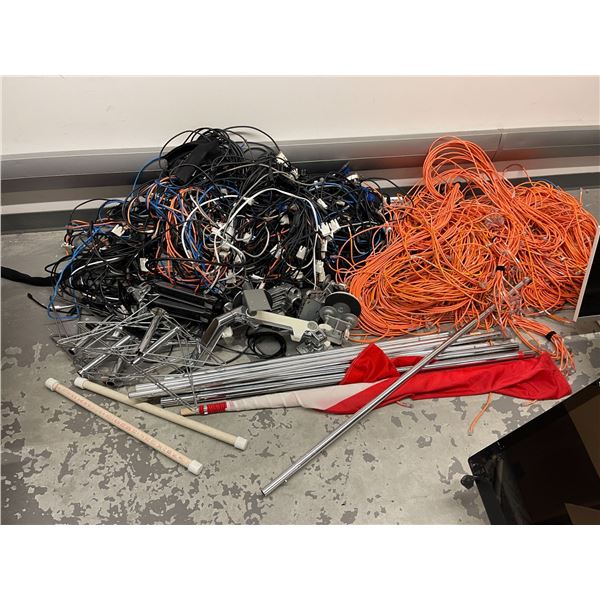 L1 - Large lot of ethernet cable, monitor cables, mounts + (x4) Chairs