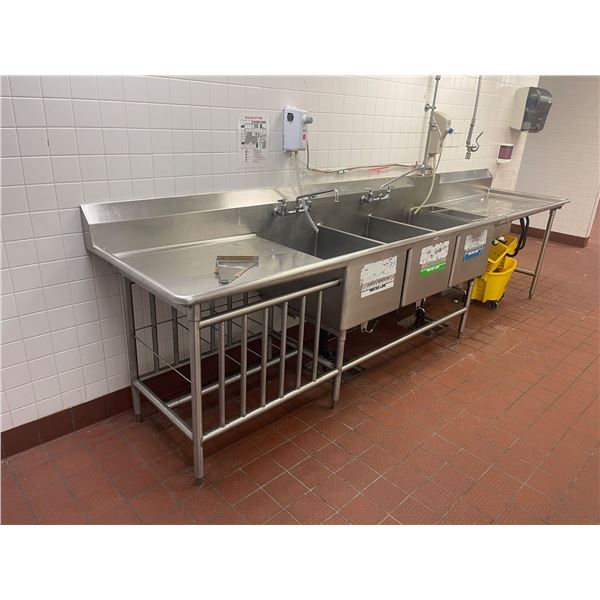 L2 - Large Stainless Steel Industrial Lowe Star Industrial 3 Compartment Sink (Approx. 11ft W)