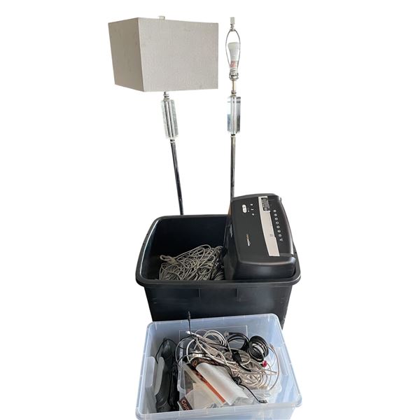 437 - L1 - Group of Misc - Various Cables, Paper Shredder, 2 Floor Lamps, Etc.
