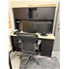 Image 1 : R177-Group of Misc- includes 4 monitors, office table, ergonomic rolling chair, & tube light