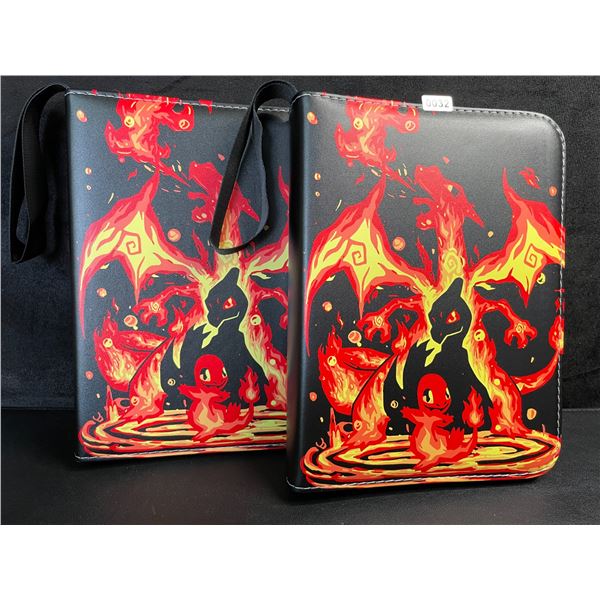2 Premium Leather Pokemon Card Storage Binders - Charizard/Squirtle Design (Holds 400 Cards) New