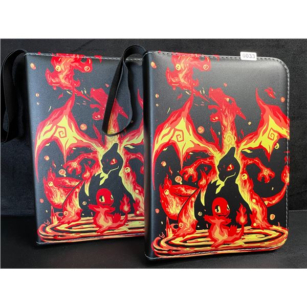 2 Premium Leather Pokemon Card Storage Binders - Charizard/Squirtle Design (Holds 400 Cards) New