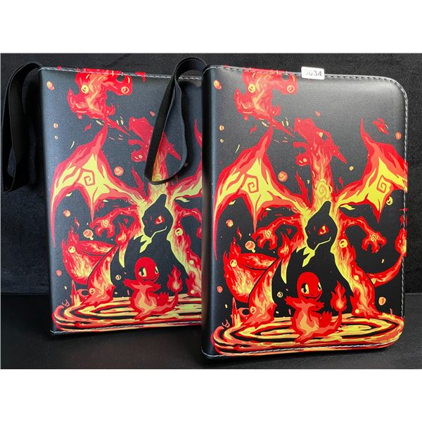 2 Premium Leather Pokemon Card Storage Binders - Charizard/Squirtle Design (Holds 400 Cards) New