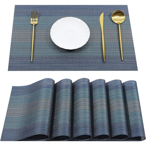Set of 6 Woven Vinyl Placemats for Dining/Kitchen table - Non-Slip/Easy to Clean Table Mats - New