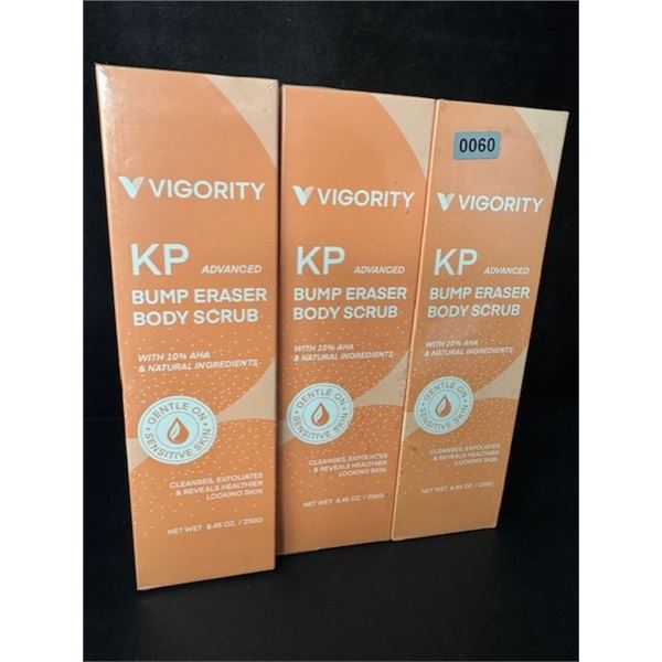 3 Vigority KP Advanced Bump Eraser Body Scrubs - Cleanses/Exfoliates Skin/Reduces Bumps - New