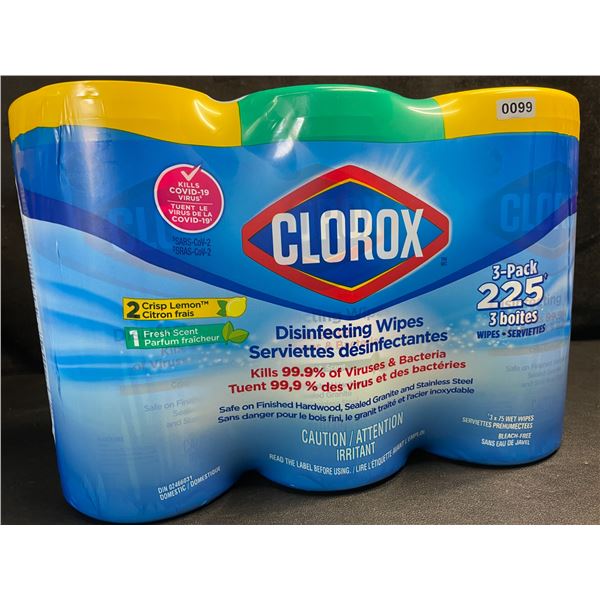 1 3-Pack of Clorox Disinfecting Wipes - 225 Wipes Total! - New