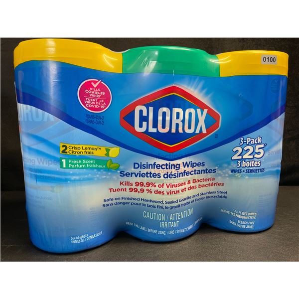 1 3-Pack of Clorox Disinfecting Wipes - 225 Wipes Total! - New
