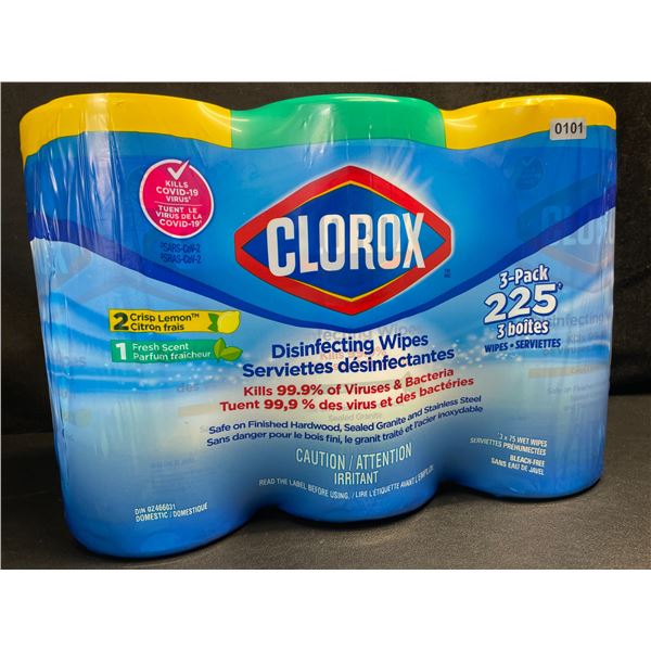 1 3-Pack of Clorox Disinfecting Wipes - 225 Wipes Total! - New