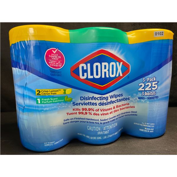 1 3-Pack of Clorox Disinfecting Wipes - 225 Wipes Total! - New