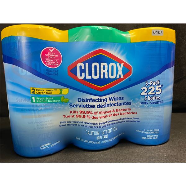 1 3-Pack of Clorox Disinfecting Wipes - 225 Wipes Total! - New