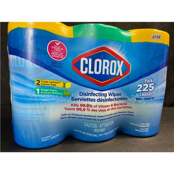 1 3-Pack of Clorox Disinfecting Wipes - 225 Wipes Total! - New