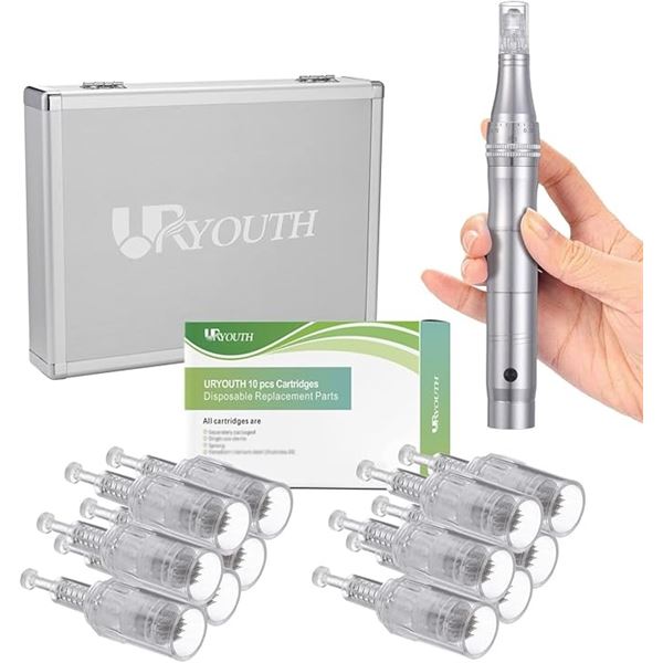 1 Uryouth Microneedle Kit Derma Pen Tool/Microdermabrasion Tool Kit w/ 10 Cartridges - New