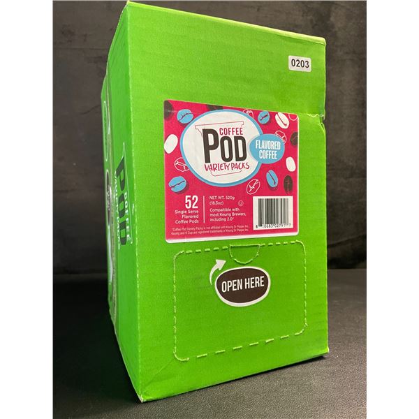 1 Box of 52 Coffee Pods Variety Pack - Flavoured Coffee (52 Single Serve Keurig K-Cups) - New