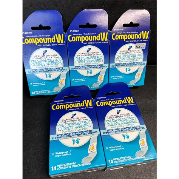 5 Boxes of CompoundW Wart Remover Medicated Pads - Max Strength - 14 Per Box - New
