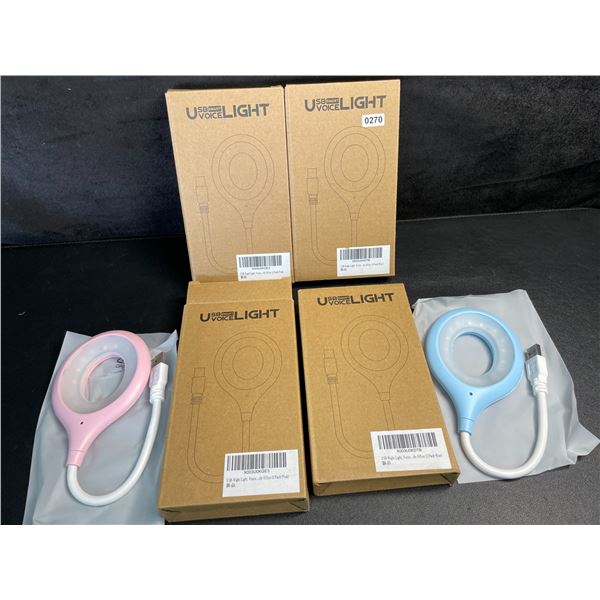 4 USB Smart Voice Activated Night Lights - 2x Pink/2x Blue - New