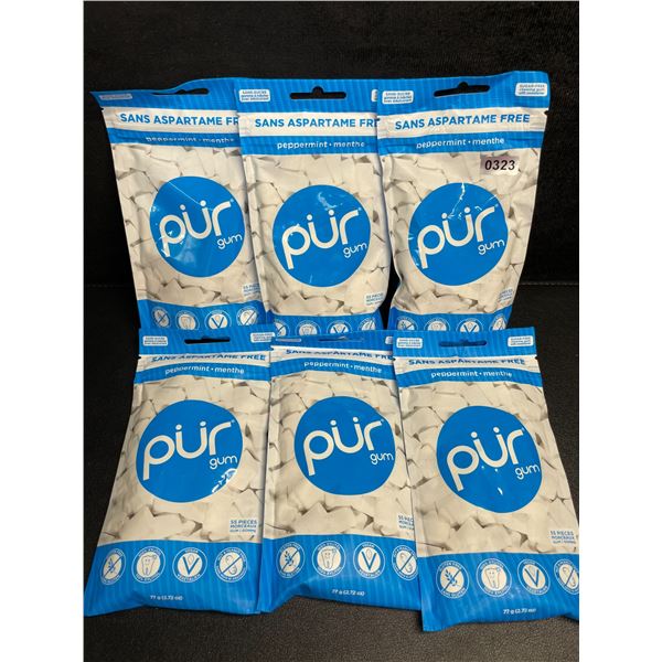 6 Packs of Pur Peppermint Gum - Aspartame-Free Gum - 55pcs/77g Per Pack - New