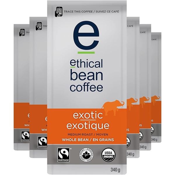1 Case of Ethical Bean Coffee (6 x 340g Bags Included) Exotic Coffee; Medium Roast - New