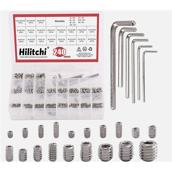1 Hilitchi 240PC Assorted Size Stainless Steel Hex Screws - New