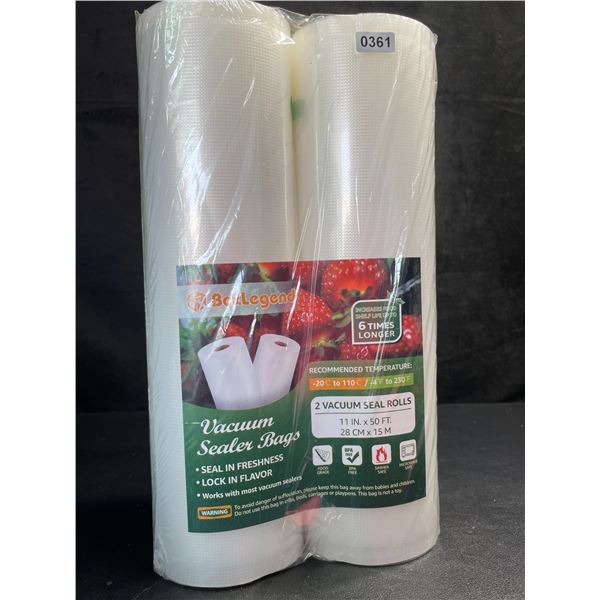 2 Large Rolls of Vacuum Sealer Bags - 11" x 50Ft Per Roll - New