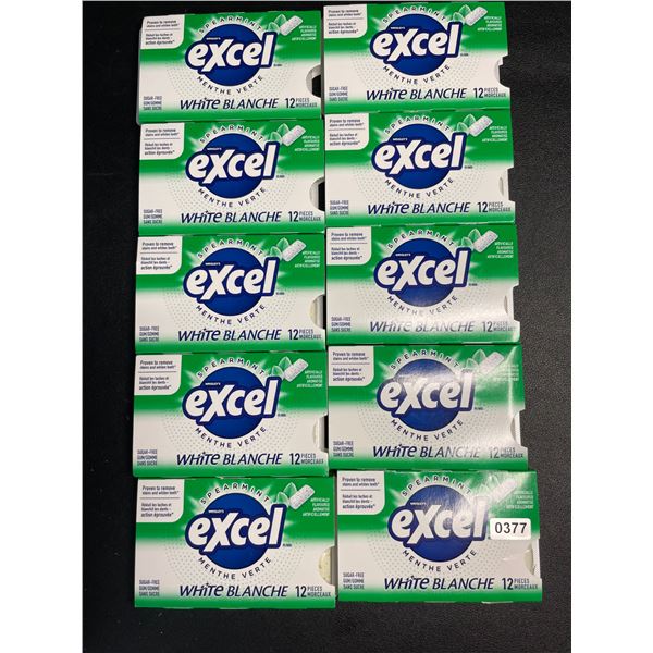 10 Packs of Excel Spearmint White Chewing Gum - 12Pcs Each - New