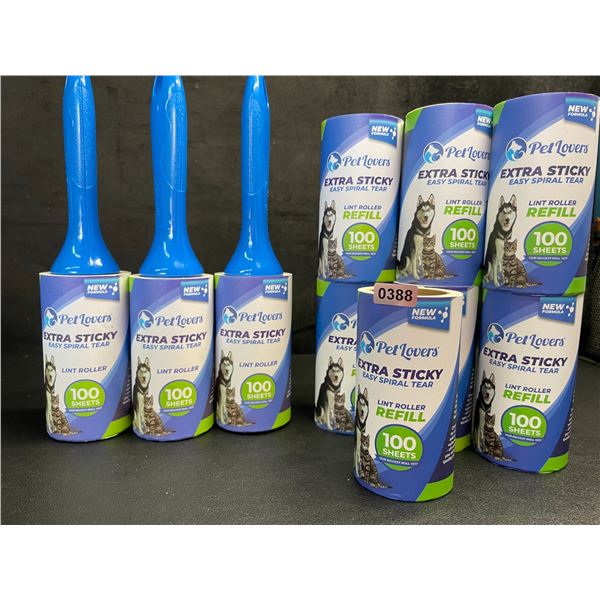 3 PetLovers Extra Sticky Lint Rollers + 7 Refill Rolls - 100 Sheets Per Roll - New