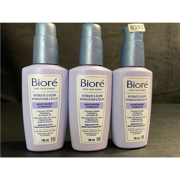 3 Biore Hydrate & Glow Moisturizers (100ml) For Dry, Sensitive Skin - New