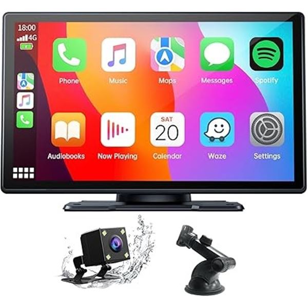 1 Volam 9" Portable Apple CarPlay Smart Screen for Cars w/ Backup Cam, BT, GPS Nav - New Sealed!