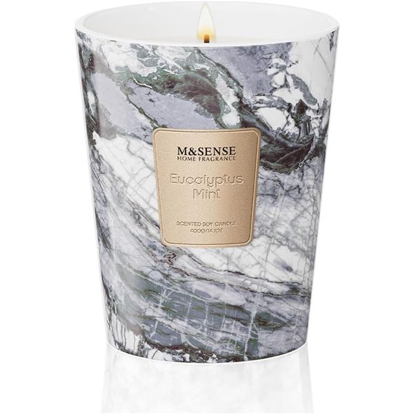 1 M&Sense Eucalyptus Mint Scented Premium Candle (400g); Long-Lasting 80hr Burn Time - New