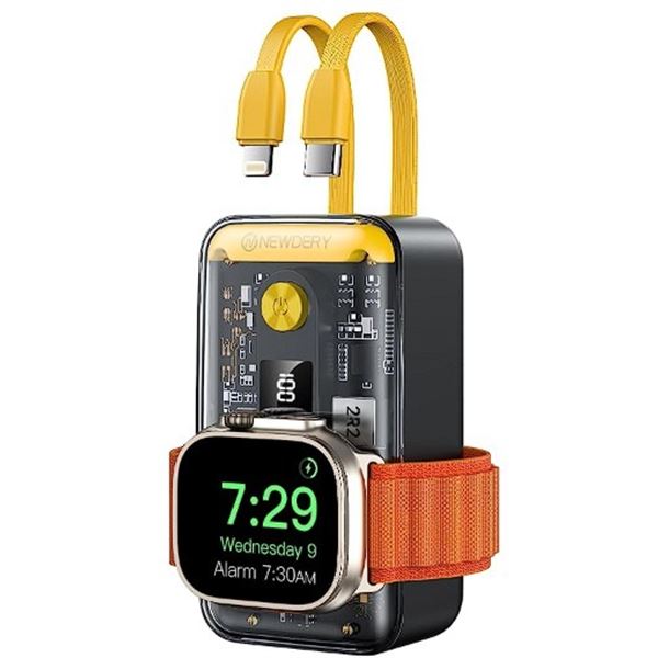1 Newdery 10,000mAh Power Bank w/ Built-In Charge Cables & Magnetic Apple Watch Charger - New!