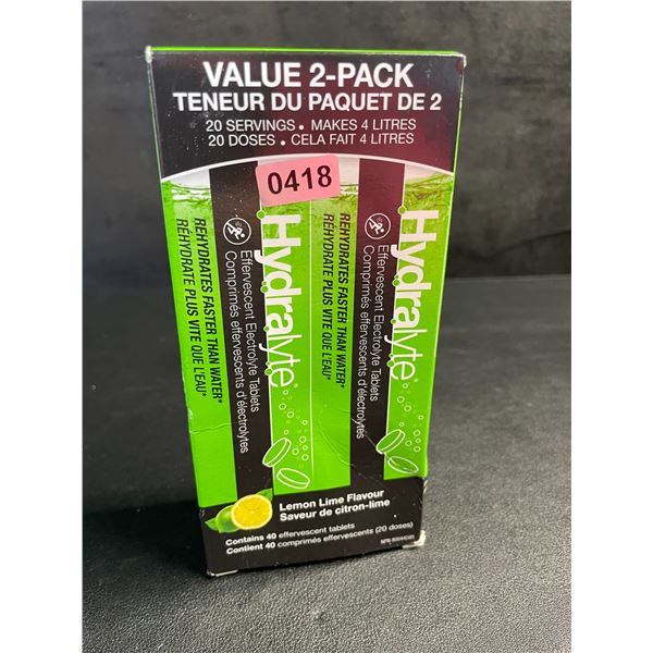 Hydralyte Value 2-Pack Electrolyte Tablets for Dehydration - Lemon Lime Flavour (40 Tablets) - New