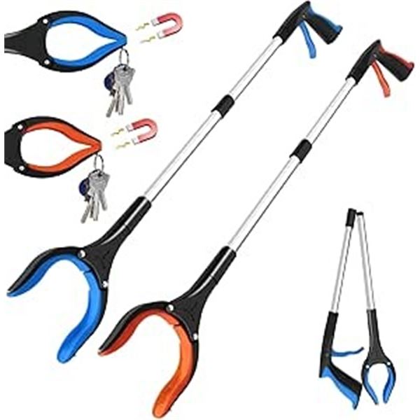 2-Pack of Foldable Grabber/Reacher Tools - 32inch Size - Orange & Blue - New