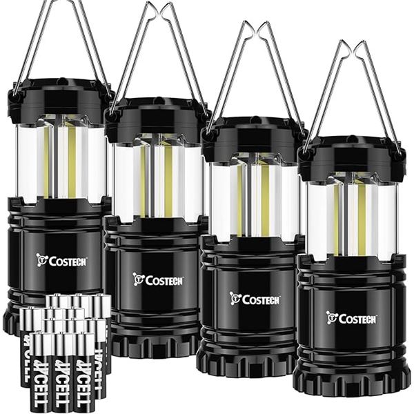 4-Pack of Ultra-Bright LED Camping Lanterns/Emergency COB Lights; 350 Lumens - New