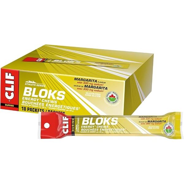 1 Box of CLIF Athlete Series BLOKS Energy Chews - 18 x 60g Packs (Margarita Flavor) - New