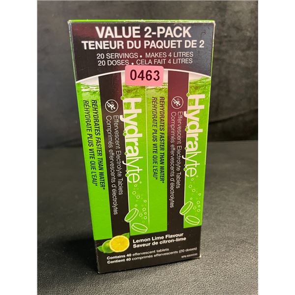 Hydralyte Value 2-Pack Electrolyte Tablets for Dehydration - Lemon Lime Flavour (40 Tablets) - New