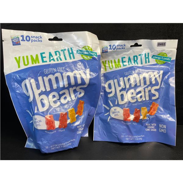 2 Bags of YumEarth Organic Gluten-Free Gummy Bears - 10 Snack Packs Each - New