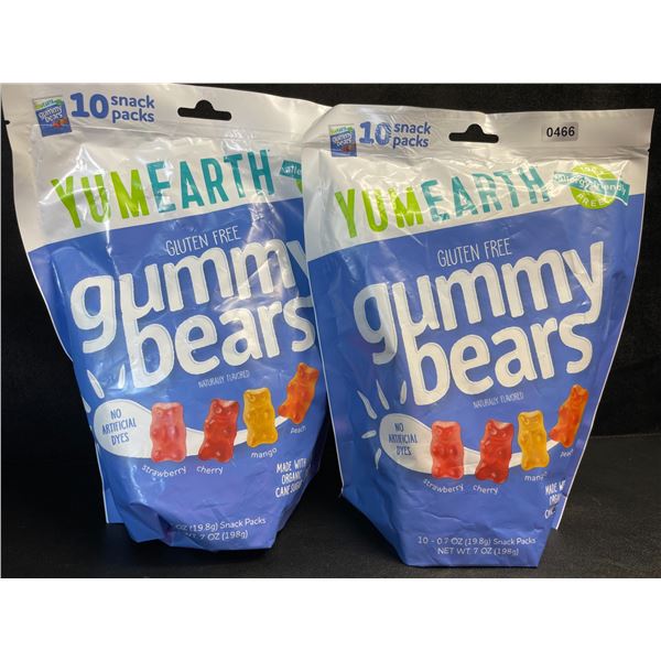 2 Bags of YumEarth Organic Gluten-Free Gummy Bears - 10 Snack Packs Each - New
