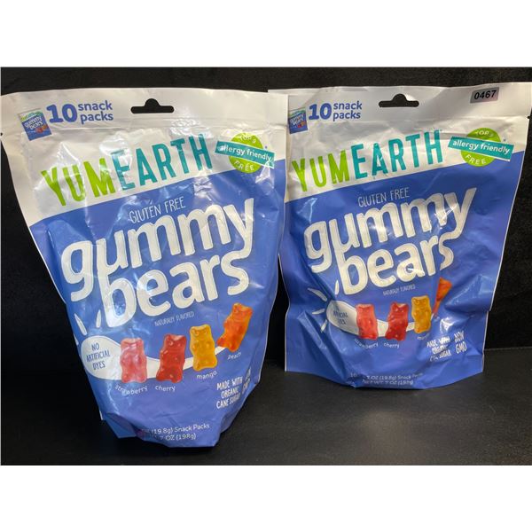 2 Bags of YumEarth Organic Gluten-Free Gummy Bears - 10 Snack Packs Each - New