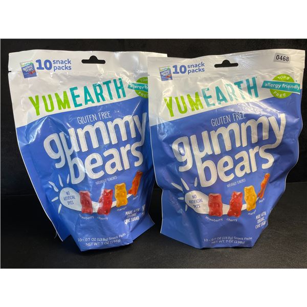 2 Bags of YumEarth Organic Gluten-Free Gummy Bears - 10 Snack Packs Each - New