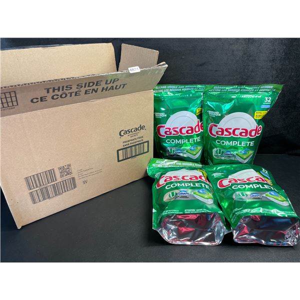 4-Pack Case of Cascade Complete Fresh Scent w/ Dawn Dishwasher Pods (32 Each) - New
