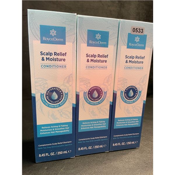 3 RoyceDerm Scalp Relief & Moisture Conditioners (250ml) Moisturizes & Relieves Itching/Flaking; New